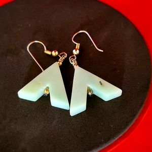 Earrings for pierced ears. Lovely green stone on dangling silver setting